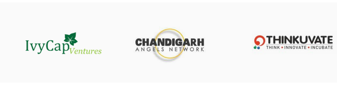 Logos of three organizations: IvyCap Ventures with a green leaf, Chandigarh Angels Network with a yellow circle, and Thinkuvate with colored dots and the tagline 'Think Innovate Incubate'.